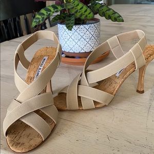 Manolo Blahnik Lasti cork heel with elastic straps